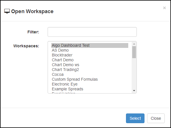 Open workspace dialog
